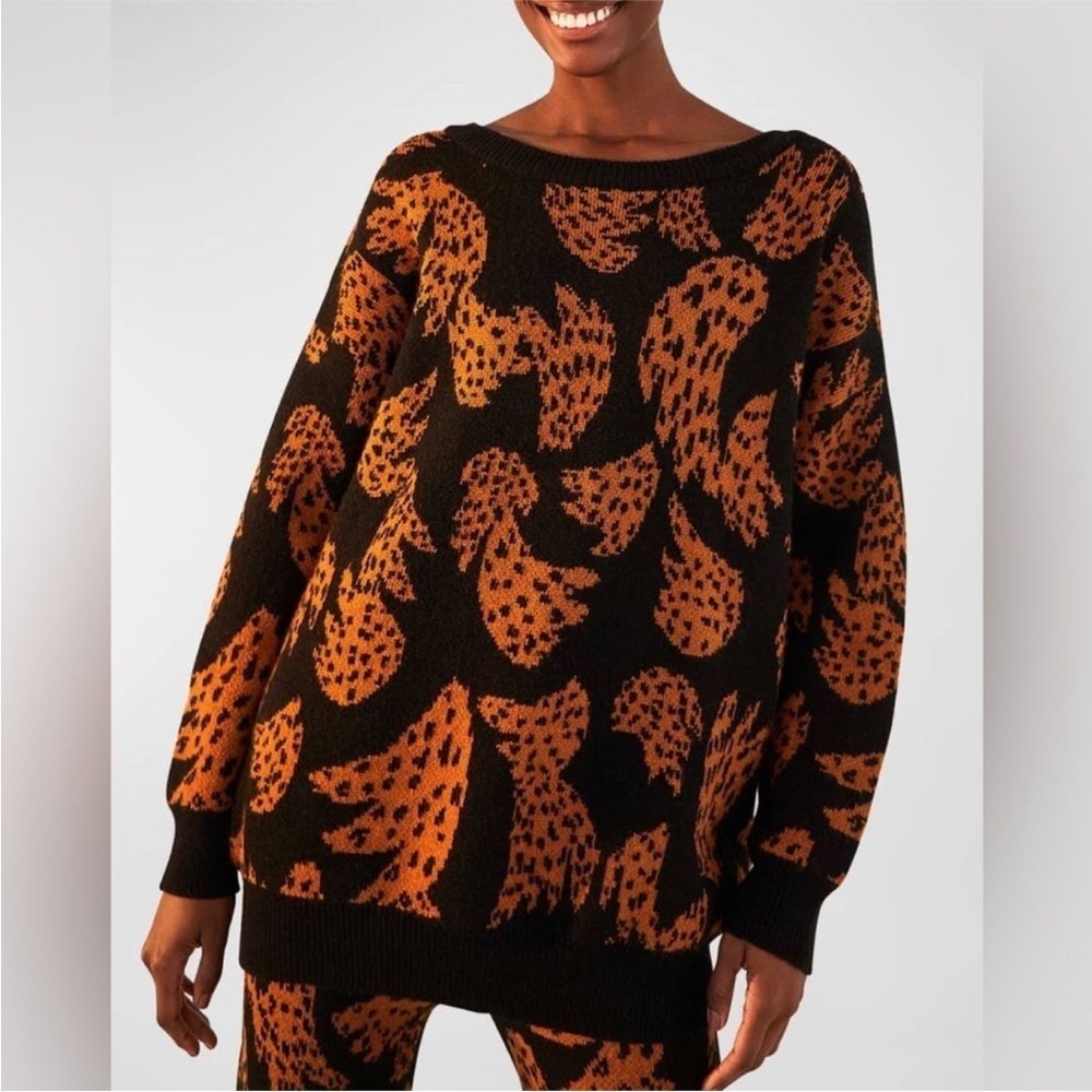 FARM Rio Women’s Black Brown Bananica Intarsia Crewneck Oversized Sweater XS - Picture 6 of 16